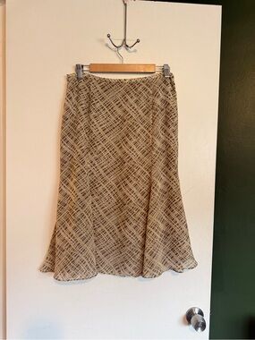 Vintage jones New York brown and tan printed sheer layered chiffon midi skirt